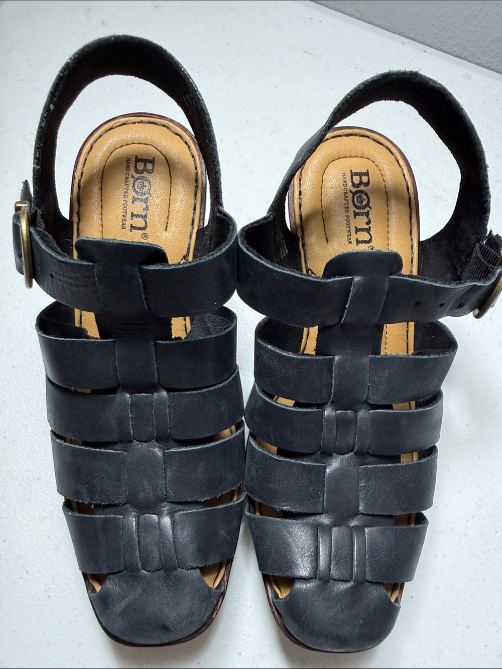 Born Black Leather Woven Slingback Sandals